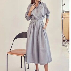 Harshman Crowninshield 100% Cotton Shirt Dress In Steel Blue